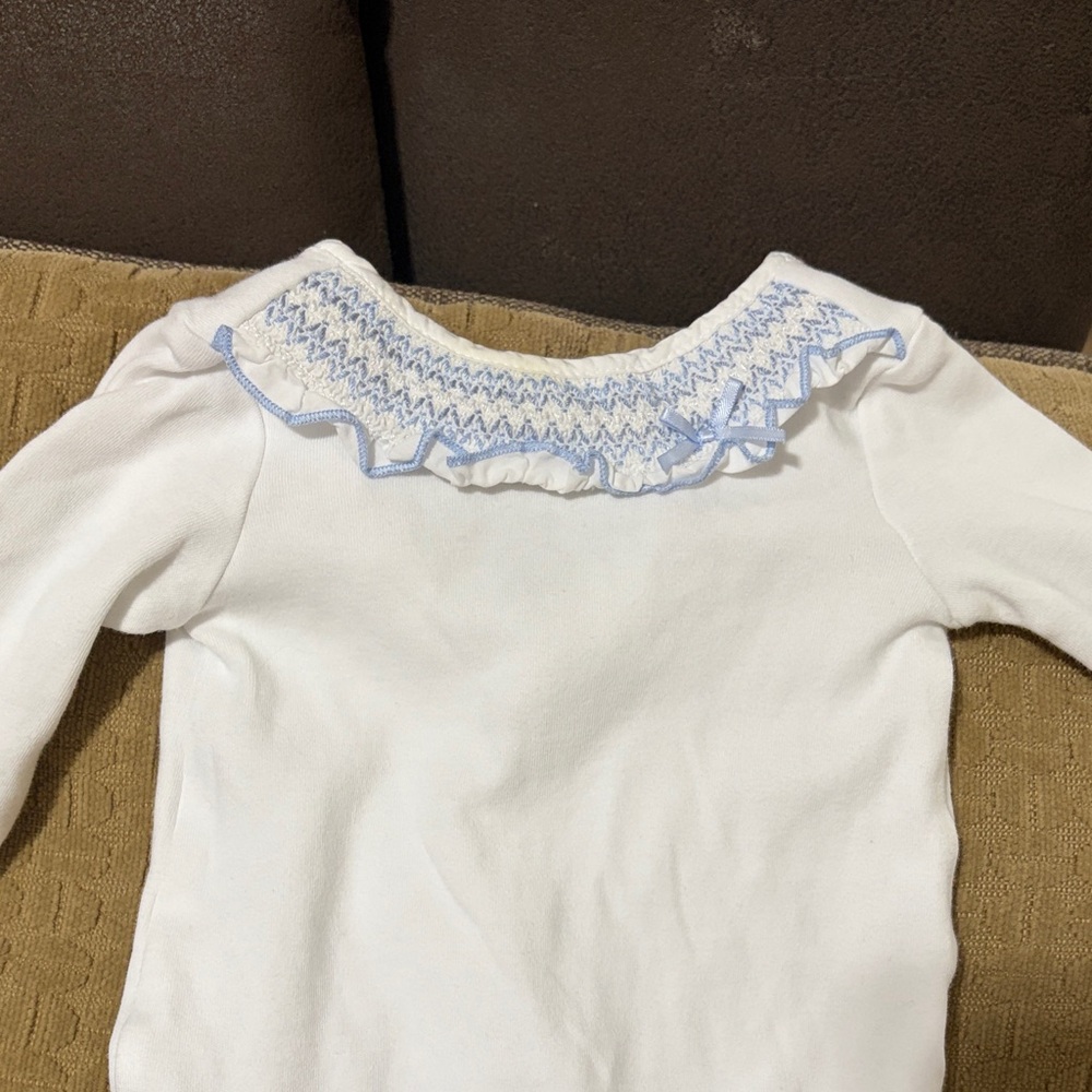 Charming White and Blue Kids Footie - Picture 2 of 3